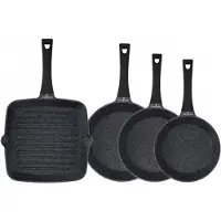 Zwieger Black Stone Pannenset: 3 Koekenpannen + Grillpan (Inductie)