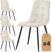 Lilac & Lily Eetkamerstoelen - Set van 4 – Beige Velours Stoelen - Industrieel Met Zwarte Stalen Poten - Zonder Armleuning