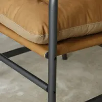 OKWISH Fauteuil - Enkele Fauteuil Met Armleuningen - Zachte Leren Zitting En Zwart Metalen Frame - Woonkamer Of Slaapkamer - Bruin
