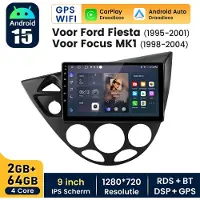 Hexinex HexinexMarket - 9" Autoradio Geschikt voor Ford Focus MK1 Fiesta - Draadloos CarPlay Android Auto multimediaspeler GPS Navi - 2GB+64GB
