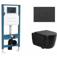 Qeramiq Dely Swirl Toiletset - inbouwreservoir Flush - 35mm zitting - kunststof mat antraciete bedieningsplaat - ronde knoppen - mat zwart SW1026258/SW1448813/SW1000769/SW1102376
