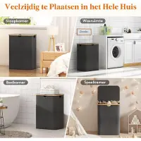 QA rote Wasmand 150L - Wasmand met 3 Vakken en Deksel - Bamboe Laundry Basket - Uitneembare Waszakken - Opvouwbare Kledingmand - Voor Vuile Was, Slaapkamer, Badkamer en Wasruimte
