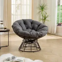HAUSS SPOLE Fauteuil - Papasan Stoel - 360 Graden Draaibaar Met Dik Kussen - Voor Woonkamer, Slaapkamer En Buiten - Rotan Grijs