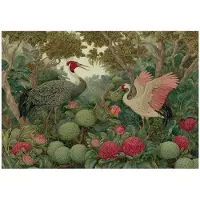 WALLARENA - Fotobehang - 300x210 cm - kraanvogels en bos in vintage stijl voor woonkamer en slaapkamer