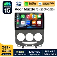 Hexinex HexinexMarket - 9" Autoradio Geschikt Voor Mazda 5 (2005- 2010) - Draadloos CarPlay Android Auto multimediaspeler GPS Navi - 2GB+64GB