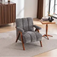 HAUSS SPOLE Fauteuil - Bouclé Accentstoel Met Armleuningen - Comfortabele Zachte Zitting - Voor Woonkamer En Slaapkamer - Hout En Stof - Grijs