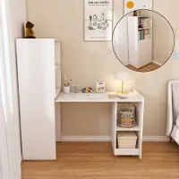 OKWISH Bureau - Uitrekbaar Opbergbureau Met Verstelbare Legplanken En Uitschuifbaar Tafelblad - Wit MDF - 126 X 55 X 136 Cm