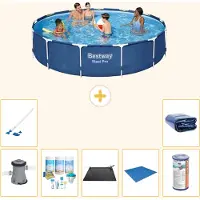 Bestway Steel Pro, ronde opblaasbare zwembad - 396x84 cm - 8-delig, model S21617