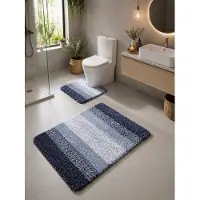 Hemo Luxe Badmat Set 2-Delig Blauw – Microvezel Badmatten – Antislip TPR – Super Zacht – Waterabsorberend – Machinewasbaar Blauw