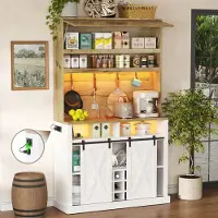 HAUSS SPOLE Keukenkast - Hoge Opbergkast Met Led, Stopcontact En Vitrine - Voor Keuken En Eetkamer - MDF - 110x40x191 Cm - Naturel Wit