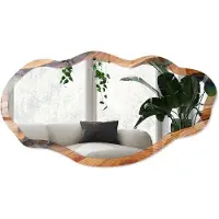 Wallfluent Houthars Spiegel - Bruin Stijlvolle Wandspiegel - Organische Spiegel - Woonkamer, Kantoor, Slaapkamer - Abstract - 45x90 cm - Totale afmeting 52x97 cm