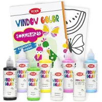 Kreativ LM-Summer Fun - Window Color raamverf set - 8 x 80 ml - op waterbasis en afpelbaar - met sjablonenboekje