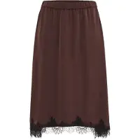 We fashion - Dames midi rok met satijnen look en kant - Curve - Regular fit - Donkerbruin - Plus Size Maat: 44