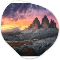 MuchoWow Organische wanddecoratie 90x90 cm - Organisch schilderij Rotsen - Berg - Zonsondergang - Landschap - Muurdecoratie woonkamer - Kamer decoratie - Schilderijen - Muurcirkel aesthetic