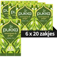 Pukka Tea Lemongrass & Ginger - 120 Theezakjes - Biologische Kruidenthee - Citroengras & Gember - 6 x 20 zakjes - Thee Voordeelverpakking