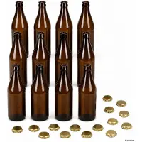 MamboCat 12-delige set bruine bierfles 0,5L met 15x gouden kroonkurken – 12x 24890 & 15x 24064