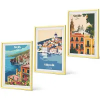 Coloray 3-Delige Schilderij Set - Fruitpatronen En Elementen Van De Italiaanse Cultuur - 40 x 40 cm En 40 x 60 cm - Moderne Wanddecoratie - Woonkamer - Stijlvolle Muurdecoratie