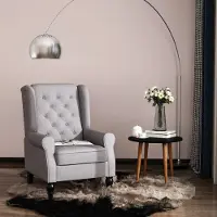 OKWISH Fauteuil 74 x 86 x 102 cm - Niet Verstelbare Relaxfauteuil Met Hoge Rugleuning En Knopen - Voor Woonkamer Of Leeshoek - Polyester - Grijs