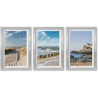 Wallfluent 3-Delige Schilderij Set - Strand Met Een Houten Pad, Zee En Kliffen Aan Zee. - 20 x 30 cm - Moderne Wanddecoratie - Slaapkamer