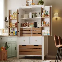 HAUSS SPOLE Dressoir – Hoog Opbergkast met 2 Deuren en 5 Lades, 3 Uittrekbare Lattenroosters, Anti-Kantel en Magnetische Sluiting – MDF – 80x40x140 Cm – Wit