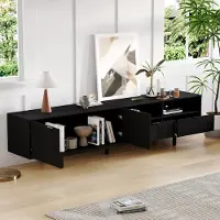 OKWISH Televisiemeubel 200 X 40 X 51 Cm - Geometrisch Lijnkunst Design Met Opbergruimte En Kabeldoorvoer - Spaanplaat - Zwart