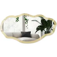 Wallfluent Mosterdkleur Spiegel - Romig Elegante Rechthoekige Wandspiegel - Organische Spiegel - Woonkamer - Minimalistisch - 45x90 cm - Totale afmeting 52x97 cm
