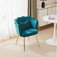 HAUSS SPOLE Fauteuil - Velvet Bloemblad Design - Met Vlinderkussen En Gouden Metalen Poten - Voor Woonkamer En Slaapkamer - Groen