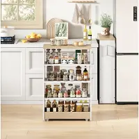 HAUSS SPOLE Keukenkast - Smalle Opbergwagen Met Wielen En 4 Verstelbare Planken - Voor Keuken En Badkamer - MDF - 55x16x85 Cm - Wit Naturel