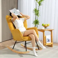 HAUSS SPOLE Schommelstoel - Relaxfauteuil Met Armleuningen En Houten Kufen - Voor Woonkamer En Slaapkamer - Stoffen Bekleding - Geel