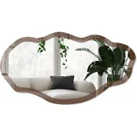 Wallfluent Houten Constructie Spiegel - Bruin Rechthoekige Spiegel Met Modern Design - Organische Spiegel - Woonkamer, Kantoor, Slaapkamer - Minimalistisch - 45x90 cm - Totale afmeting 52x97 cm