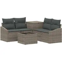 vidaXL Bankstel 6 st Grijs en Donkergrijs Poly Rattan en Staal