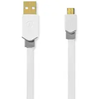 Nedis USB Micro B naar USB-A platte kabel - USB2.0 - tot 3A / wit - 1 meter