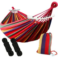 HomeShopXL HSXL Dubbele Hangmat Rood met Spreidstok en Touwen - 1 of 2 Persoons - Lig Oppervlak 190x150cm - Lengte 260cm