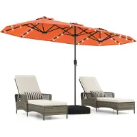 Costway Dubbele parasol met standaard en LED-verlichting, 400 x 200 cm, XXL grote parasol, UPF 50+, tuinparasol met zwengel, terrasparasol, marktparasol voor tuin, terras & zwembad (Oranje)