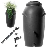 ALLVIA Waterton - Regenton - Watertank - met Kraan, Plantenbak en Deksel - 210L - Zwart - 60cm x 113cm x 42cm