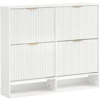 STILVORA Schoenenkast - Smal Ontwerp Met Kleppen En Open Vak - Voor Hal En Entree - MDF En Metaal - 120x24x102 Cm - Wit