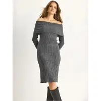 Bianco Geribbelde Midi-jurk