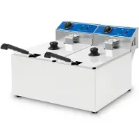 VERTES Professionele elektrische friteuse 2x 8 l, 2x 2,8 kW, 230 V, koude zone-principe, temperatuur 60-200 °C, frituurmand, resetfunctie, roestvrij staal, werkt op frituurolie