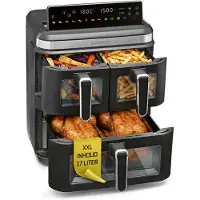 Gourmet Maxx FryUp3 Verticale heteluchtfriteuse, 3 kamers, heteluchtfriteuse XXL, 17 liter, airfryer met inklapbaar touchdisplay, 12 onetouch-programma's, kijkvenster, airfryer voor 12 personen