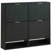 STILVORA Schoenenkast Smal Met Kiepdeuren Verstelbare Planken En Anti Kantelbeveiliging Voor Hal En Entree MDF Zwart 120 x 24 x 102 Cm
