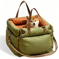 HDeye FunnyFuzzy Urban Voyager, autostoel voor honden, veilig reishondenbed met verstelbare riem, waterdicht en krasbestendig, antislip, oranje-groen