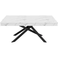 STILVORA uitschuifbare eettafel voor 6-8 personen, met een verdikte tafelblad voor extra stabiliteit, metalen poten, geschikt voor eetkamer, keuken of woonkamer, kleur: wit