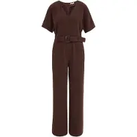 We fashion - Dames jumpsuit met ceintuur - Regular fit - Donkerbruin - Maat: S