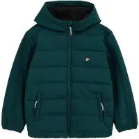 We fashion - Jongens softshell jas met capuchon en embroidery - Regular fit - Donkergroen - Maat: 134/140