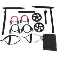 Jojomino Pilates Bar Kit + Weerstandsbanden, Pilates-Apparatuur Oefenstang met Ab-Roller, Draagbare Homegym Yoga Fitnessstang Zwart