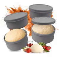 Relaxdays Pizzaballenbakjes, set van 4, siliconen, geschikt voor tot 350 gram deeg, geschikt voor de vriezer, afmetingen: 6,5 x 14,5 cm, deegbakjes met deksel, donkergrijs