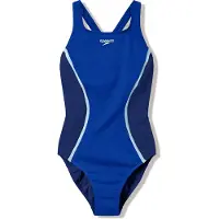 Speedo Solid Splice Medalist 1P Dames - Chloorbestendig Sportbadpak Dames - Kleurvast Badpak Dames met Onderborstband - Zwempak Dames met Medalist-Rug - Blauw/Blauw - 36
