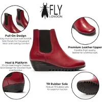 Fly london Dames Bordeauxrode Leren Chelsea-laarzen met wighak - ORFU496