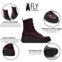 Fly london Dames Wijn Leren Veterhout Wighak Gevechtslaarzen - TERY554