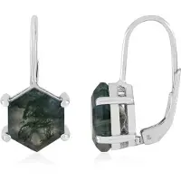 Cavill - 925 Sterling Zilver Gerhodineerde Oorbellen - Moosagaat 6,434 ct - Braziliaanse Groene Natuursteen - Zeshoekig - Modern Elegant